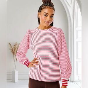 Addison Bay Soft Luxe Penny Pullover Sweatshirt Sz XL White Cherry Stripe NWT